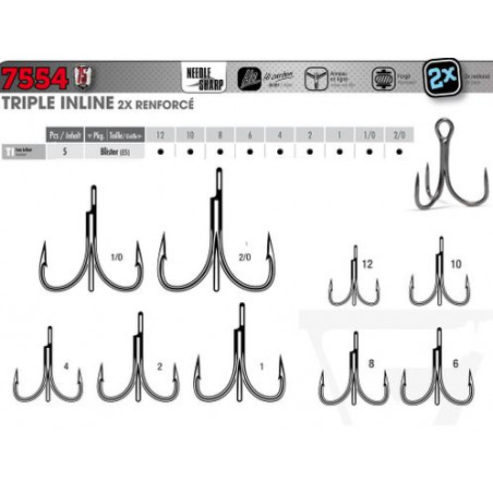 HAMEÇONS TRIPLE INLINE 2X RENFORCE 7554BN